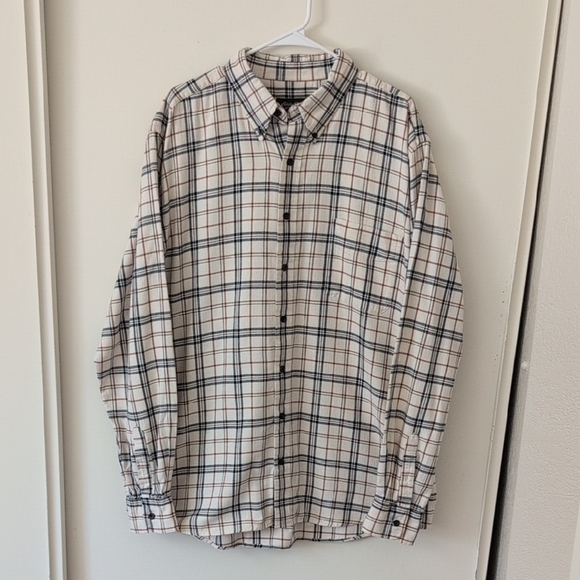 Eddie Bauer Other - Eddie Bauer Mens XLT 100% Cotton Button Down Shirt Plaid Flannel Cream Western